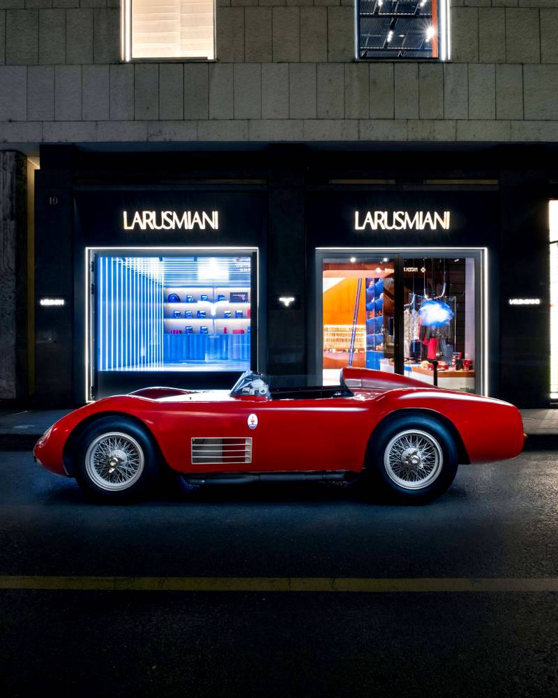 Maserati 200S on show at LARUSMIANI Automotive Gallery during Milan Design Week 2025
