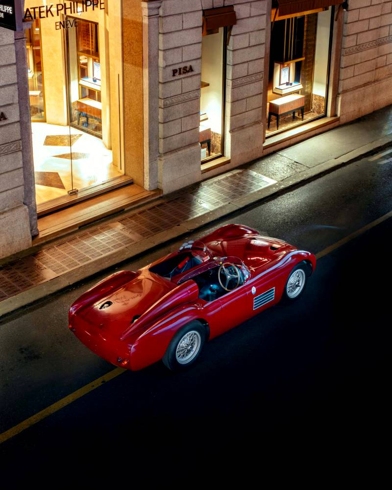 Maserati 200S on show at LARUSMIANI Automotive Gallery during Milan Design Week 2025